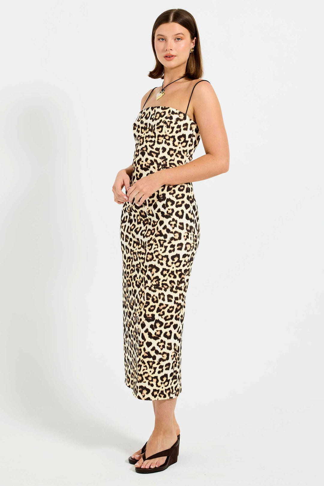 Greta Denim Fitted Midi Dress in Leopard