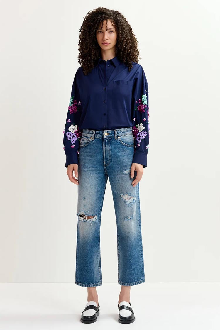 Gristle Shirt w Floral Sequin Embroideries