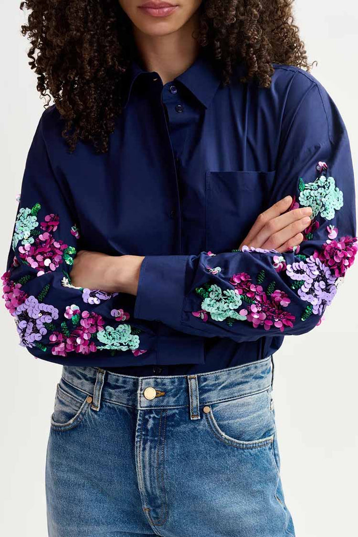 Gristle Shirt w Floral Sequin Embroideries