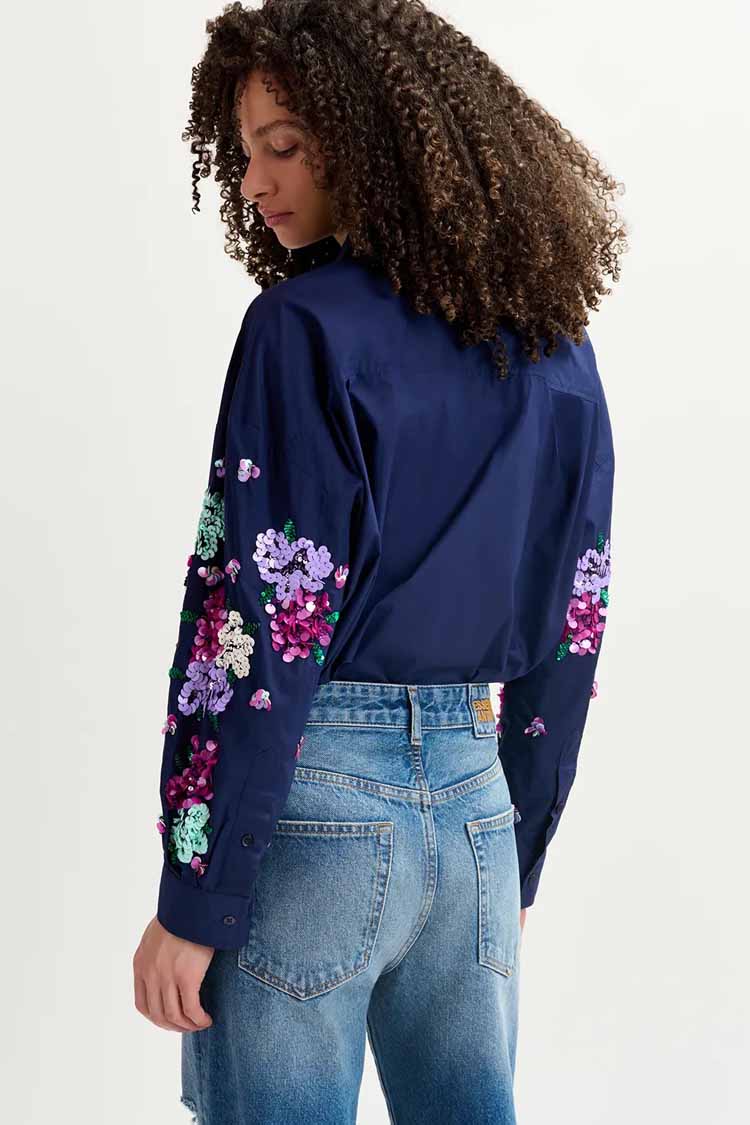 Gristle Shirt w Floral Sequin Embroideries