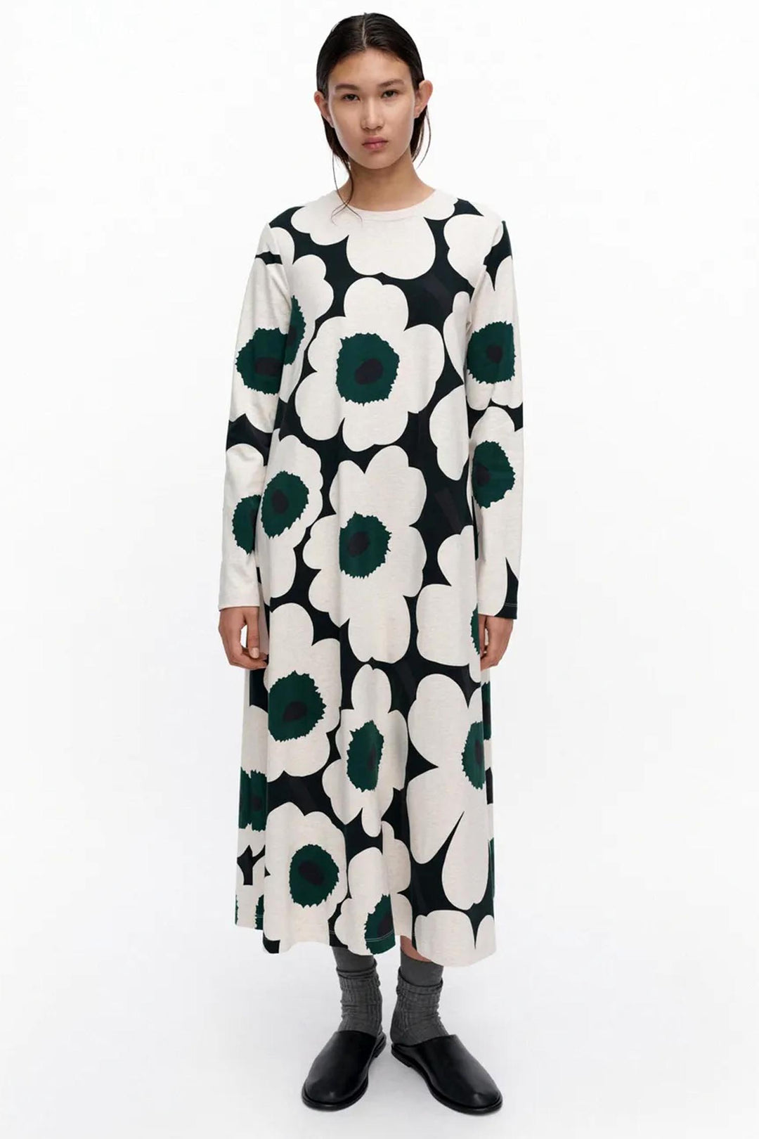 Hujanhajan Unikko Jersey Dress in Cream/Black/Green