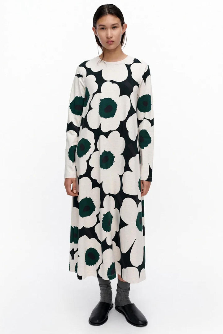Hujanhajan Unikko Jersey Dress in Cream/Black/Green