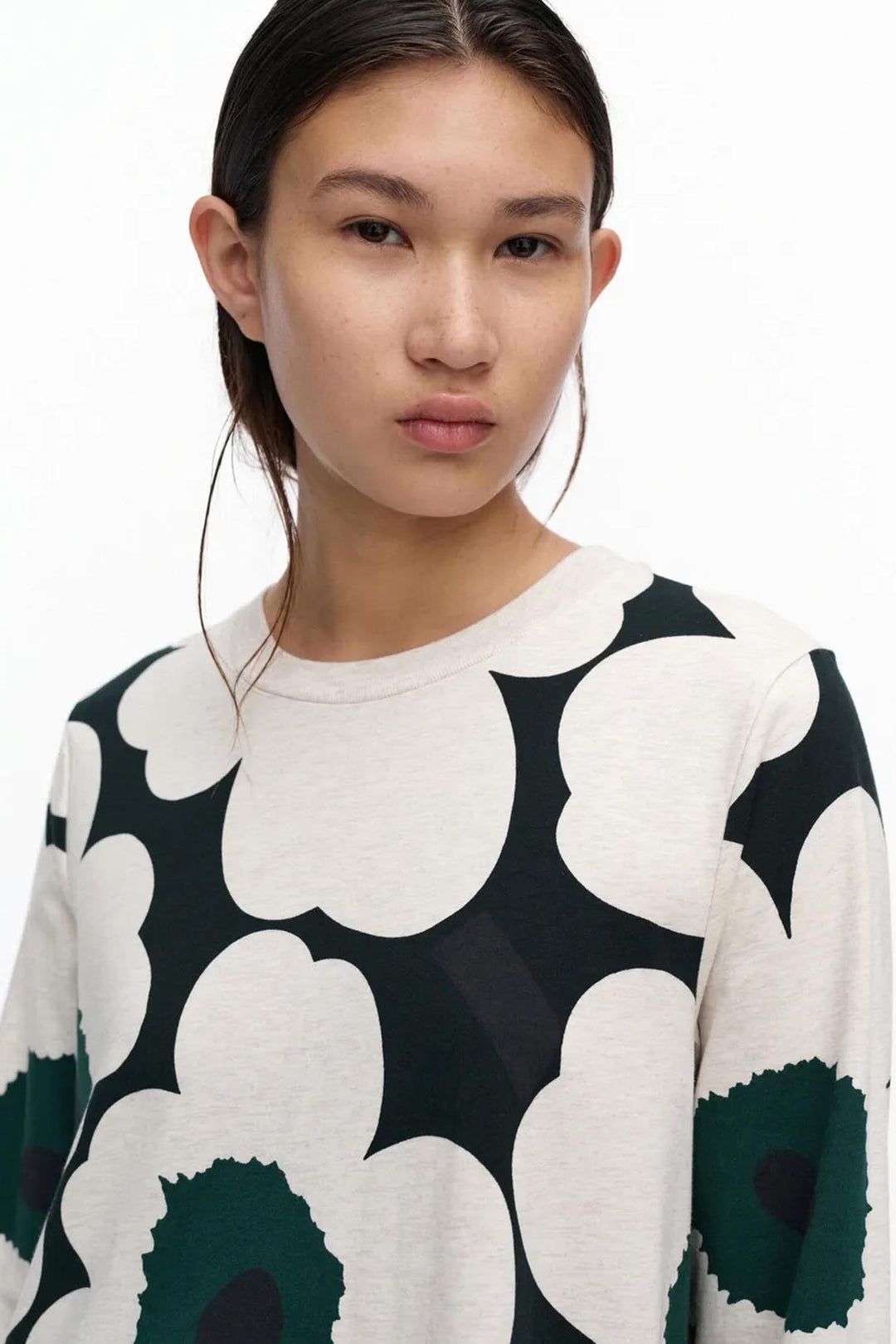 Hujanhajan Unikko Jersey Dress in Cream/Black/Green