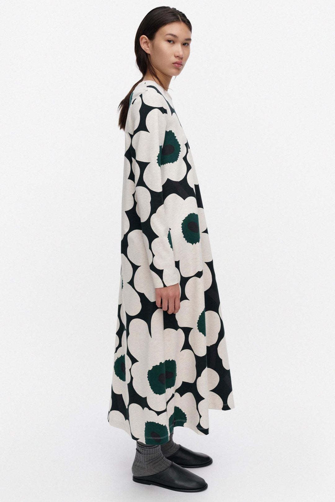 Hujanhajan Unikko Jersey Dress in Cream/Black/Green
