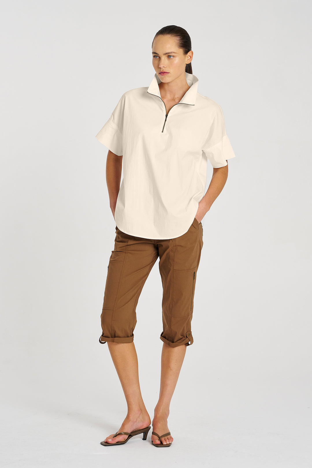 Half Zip Shirt in Biscotti