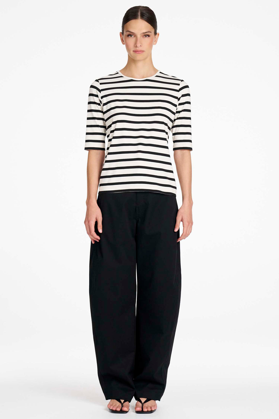 Half Sleeve Top in White/Black