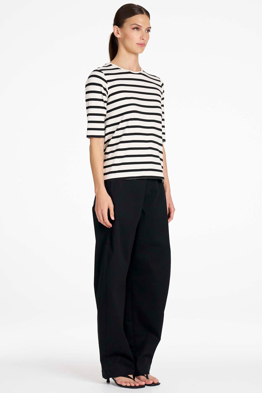 Half Sleeve Top in White/Black