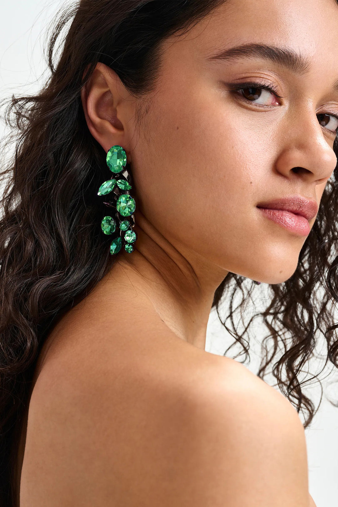 Halias Rhinestone Chain Earrings in Turquoise