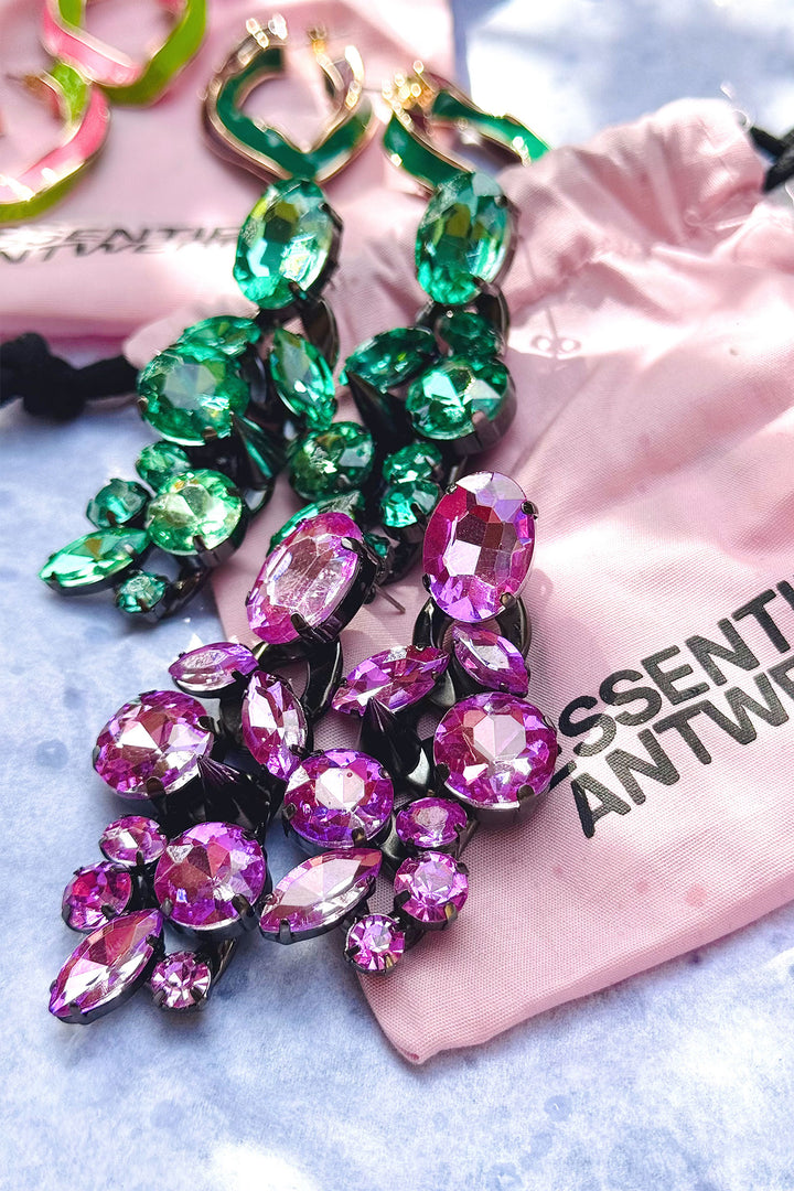 Halias Rhinestone Chain Earrings in Pure Pink