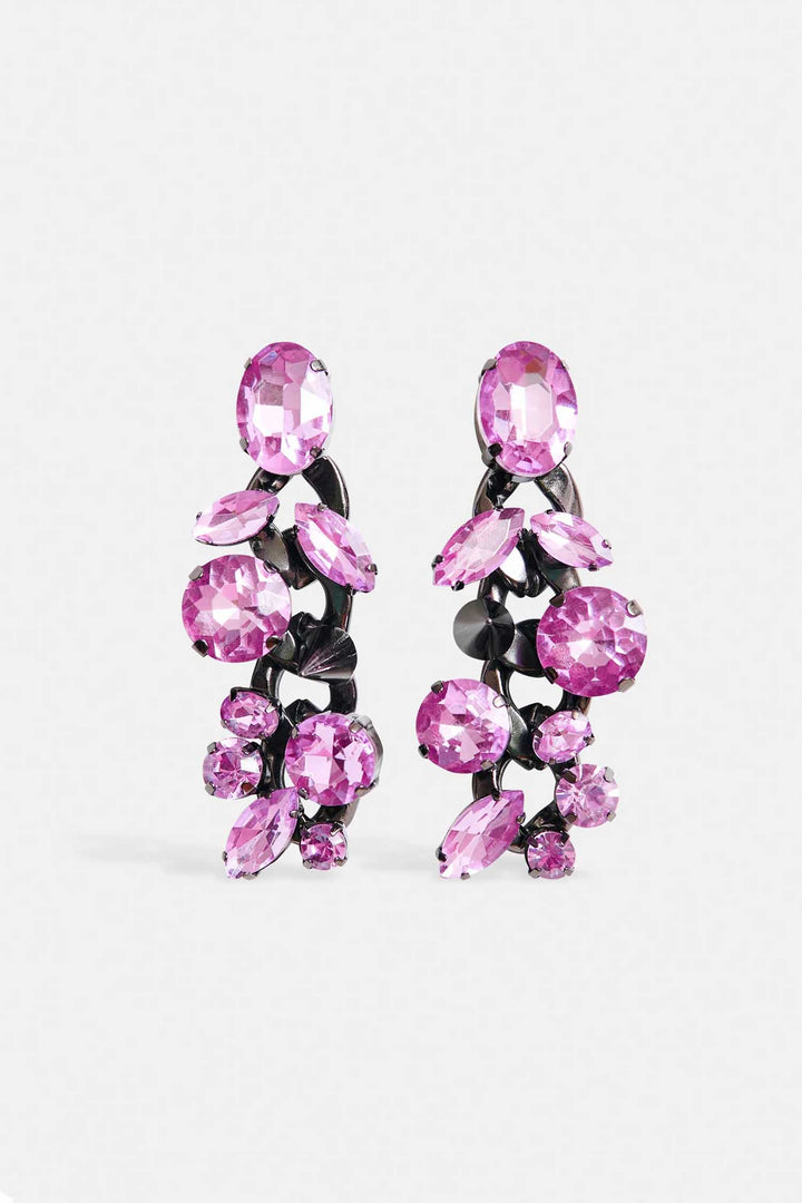 Halias Rhinestone Chain Earrings in Pure Pink
