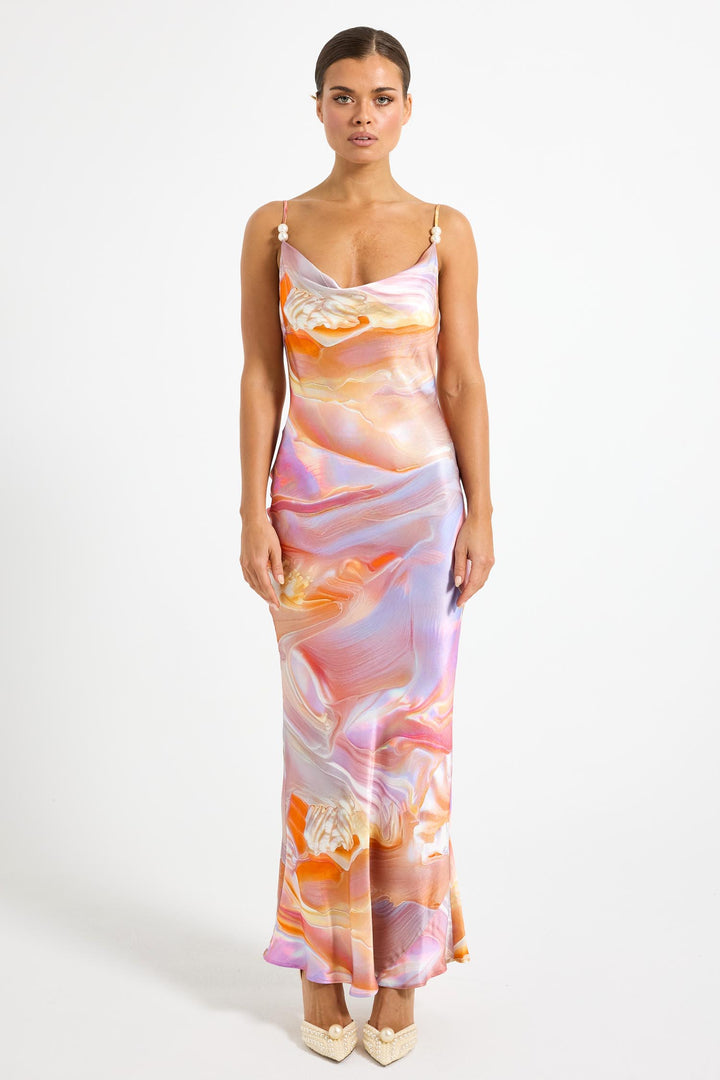 Halo Cowl Maxi Dress in Pearl