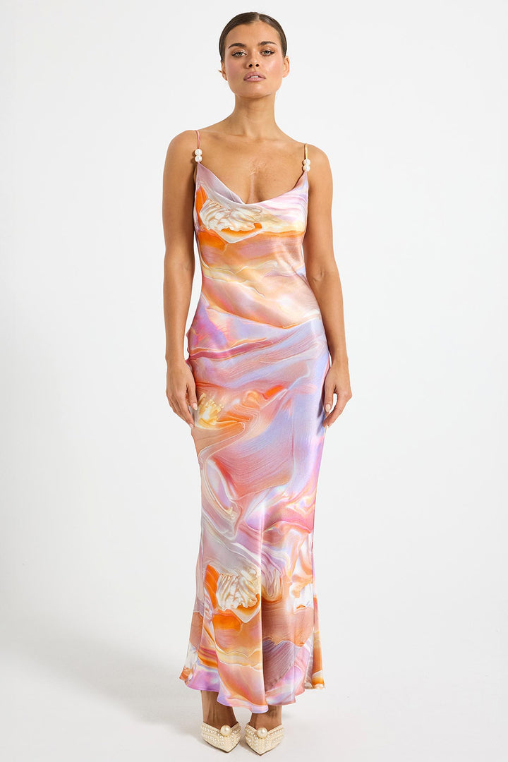 Halo Cowl Maxi Dress in Pearl