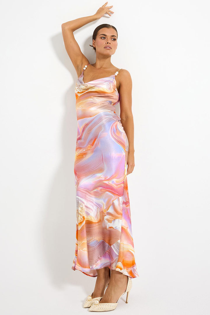 Halo Cowl Maxi Dress in Pearl