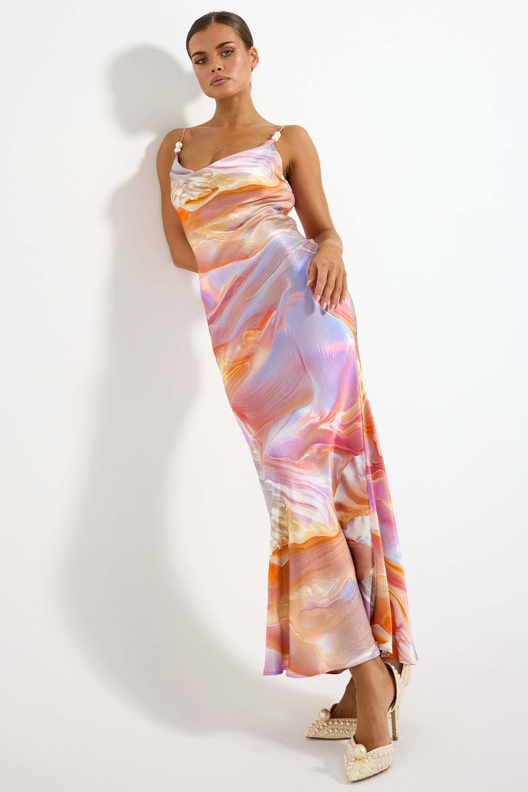 Halo Cowl Maxi Dress in Pearl
