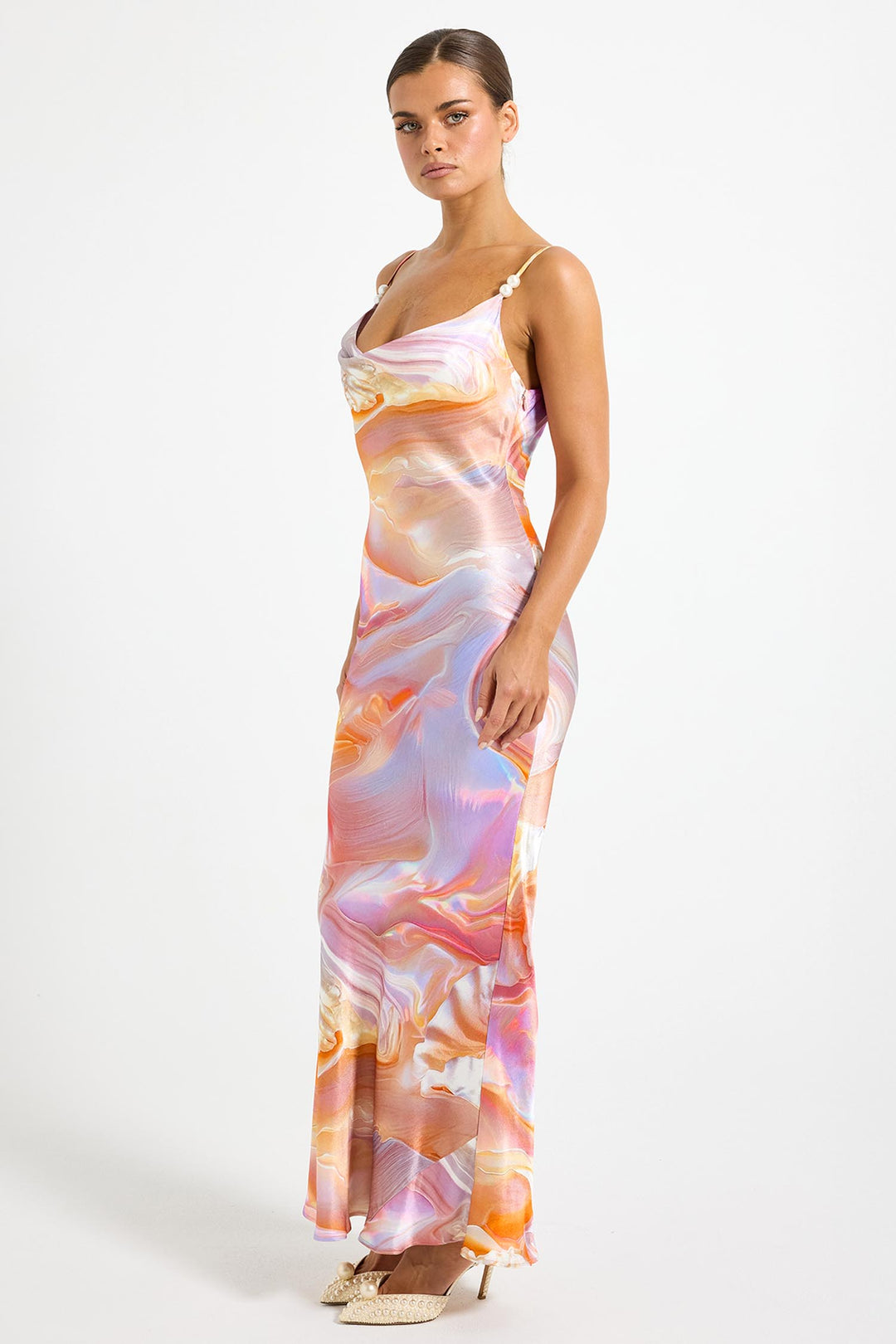 Halo Cowl Maxi Dress in Pearl