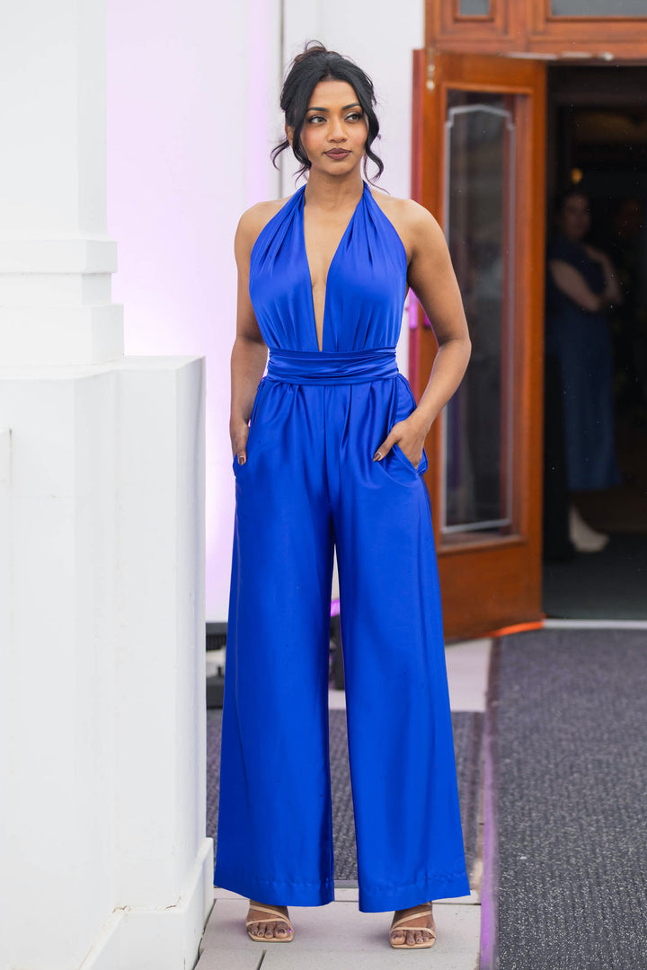 Halter Jumpsuit in Royal | Satin