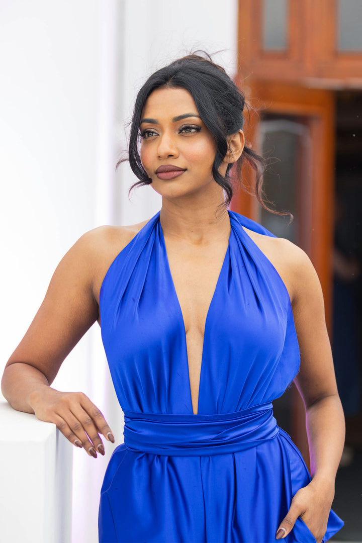 Halter Jumpsuit in Royal | Satin