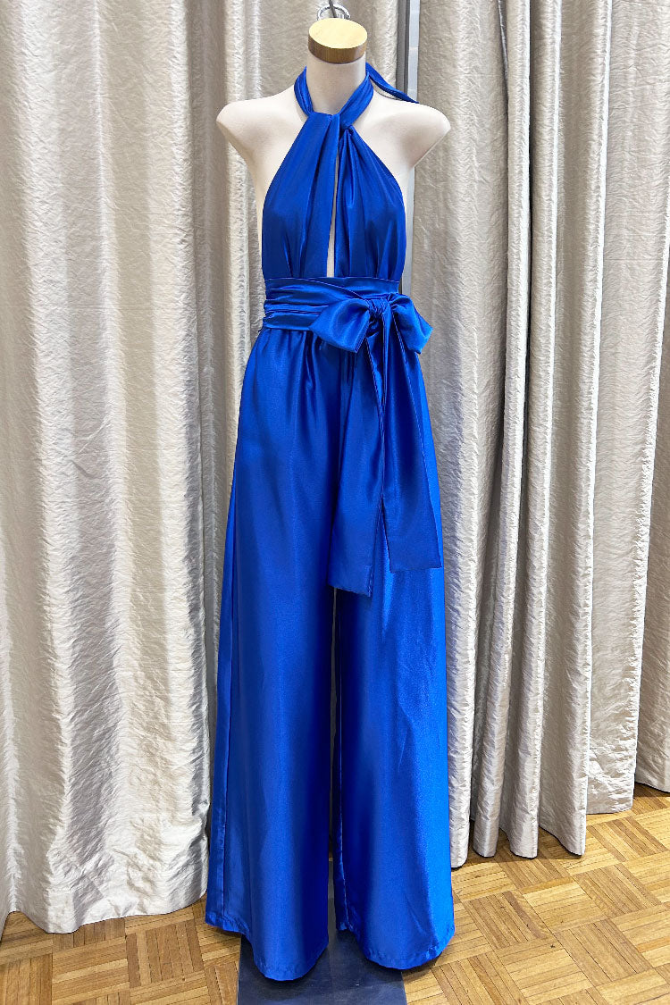 Halter Jumpsuit in Royal Satin