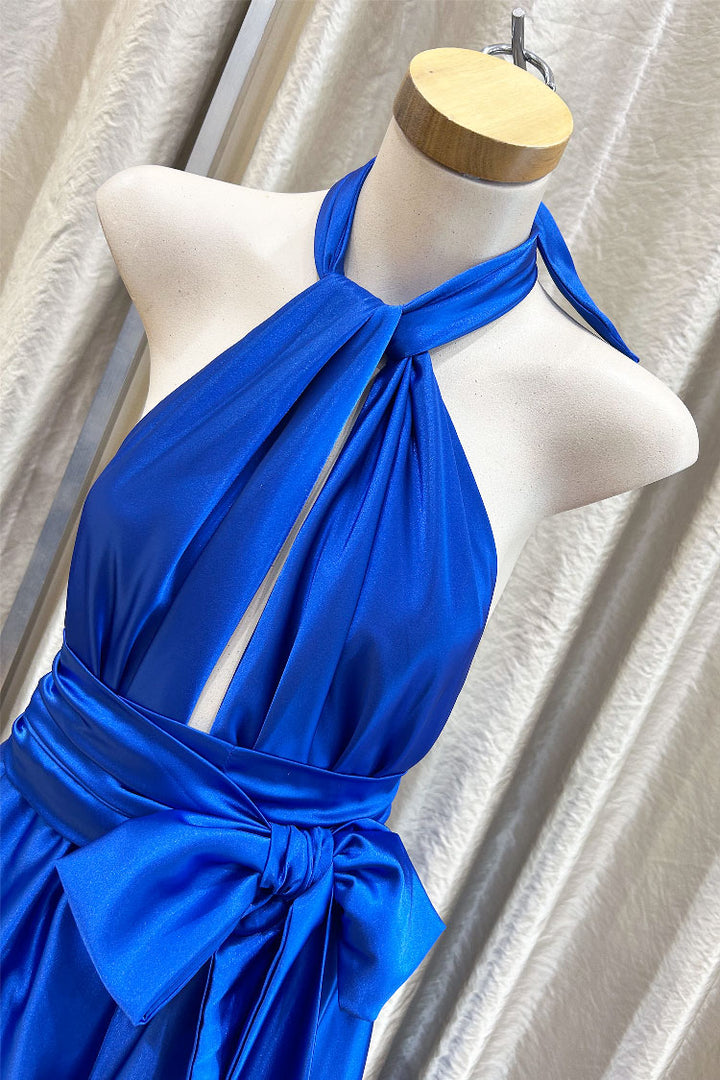 Halter Jumpsuit in Royal Satin