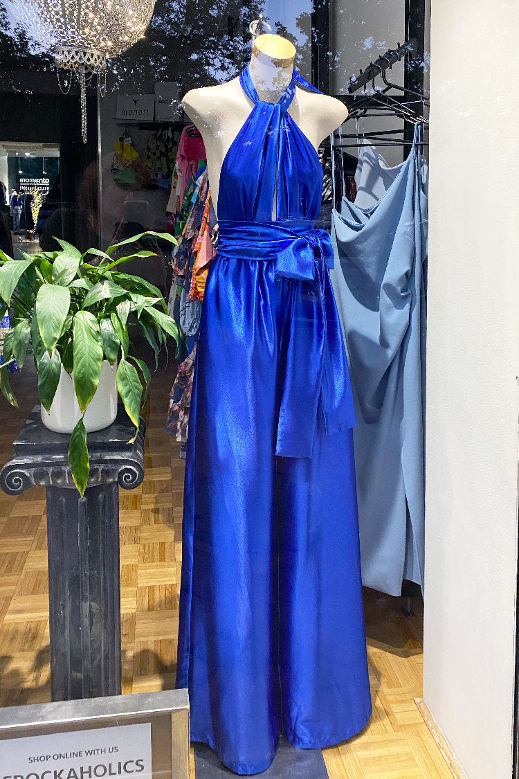 Halter Jumpsuit in Royal Satin