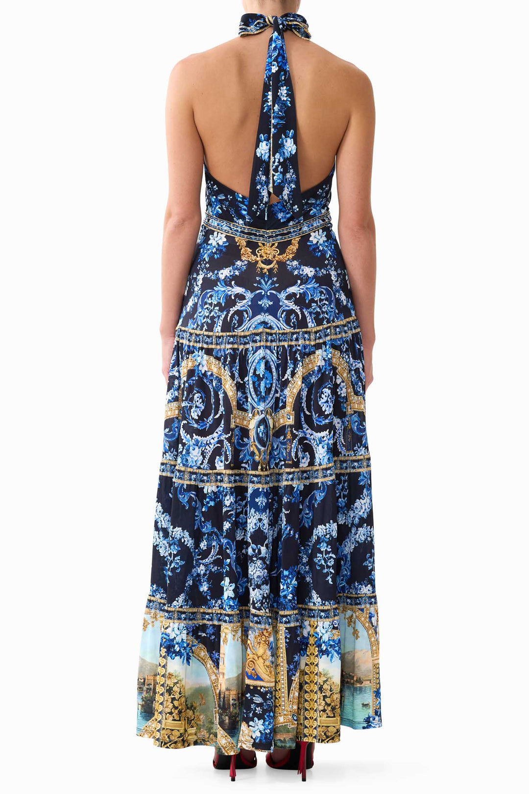 Halter Jersey Dress with Tiered Skirt in Sweet Sacre Bleu