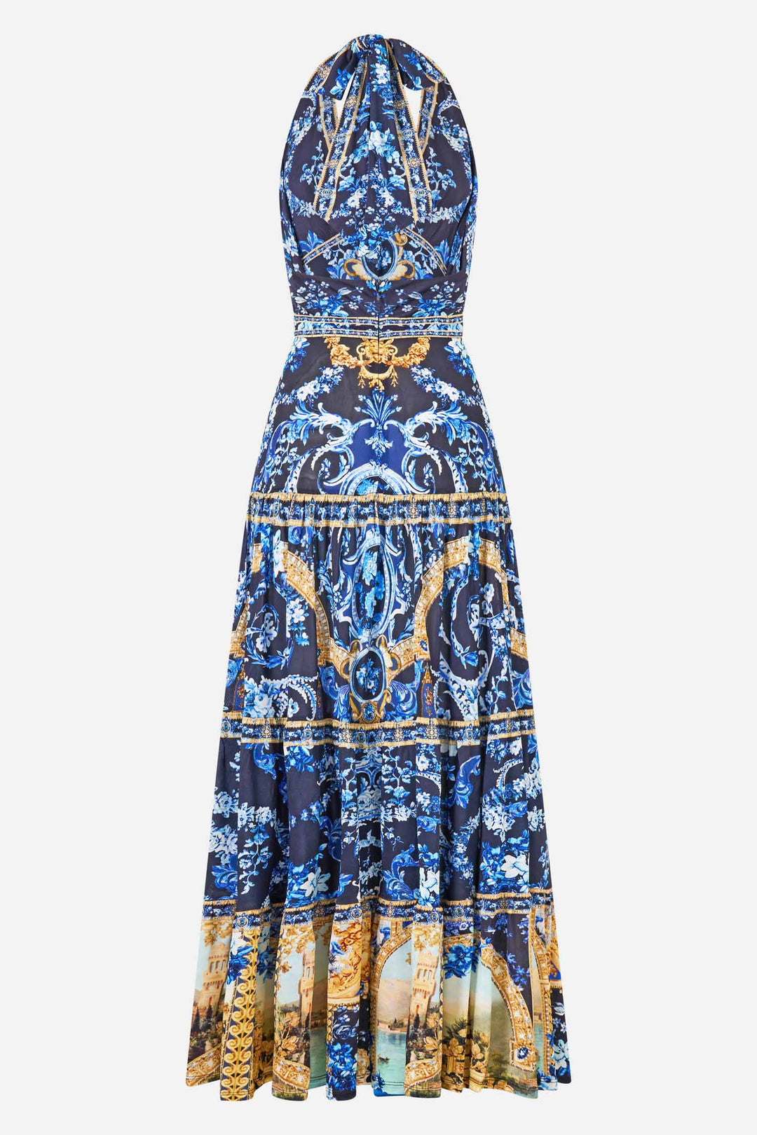 Halter Jersey Dress with Tiered Skirt in Sweet Sacre Bleu