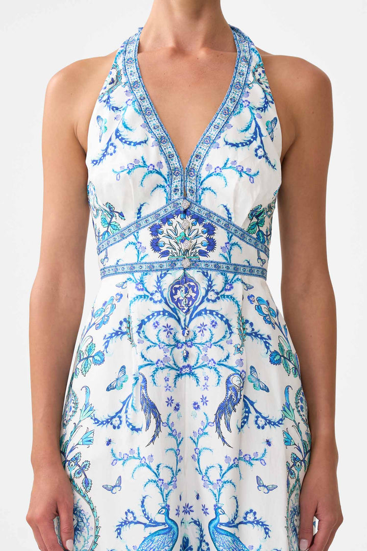 Halterneck Jumpsuit with Tie Neck in Isnik Lullaby