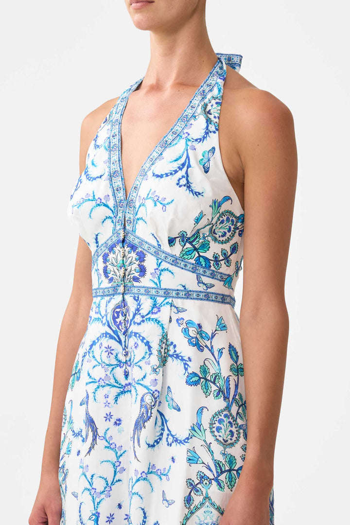 Halterneck Jumpsuit with Tie Neck in Isnik Lullaby
