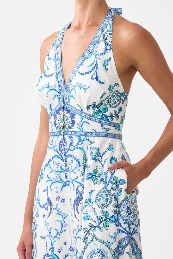 Halterneck Jumpsuit with Tie Neck in Isnik Lullaby