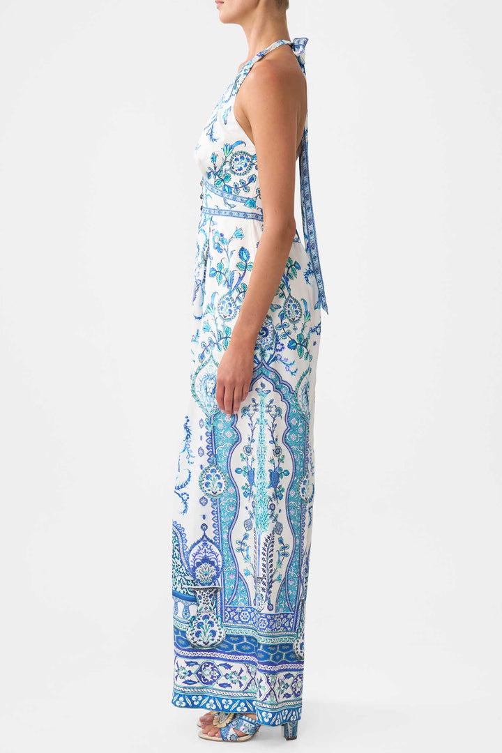 Halterneck Jumpsuit with Tie Neck in Isnik Lullaby