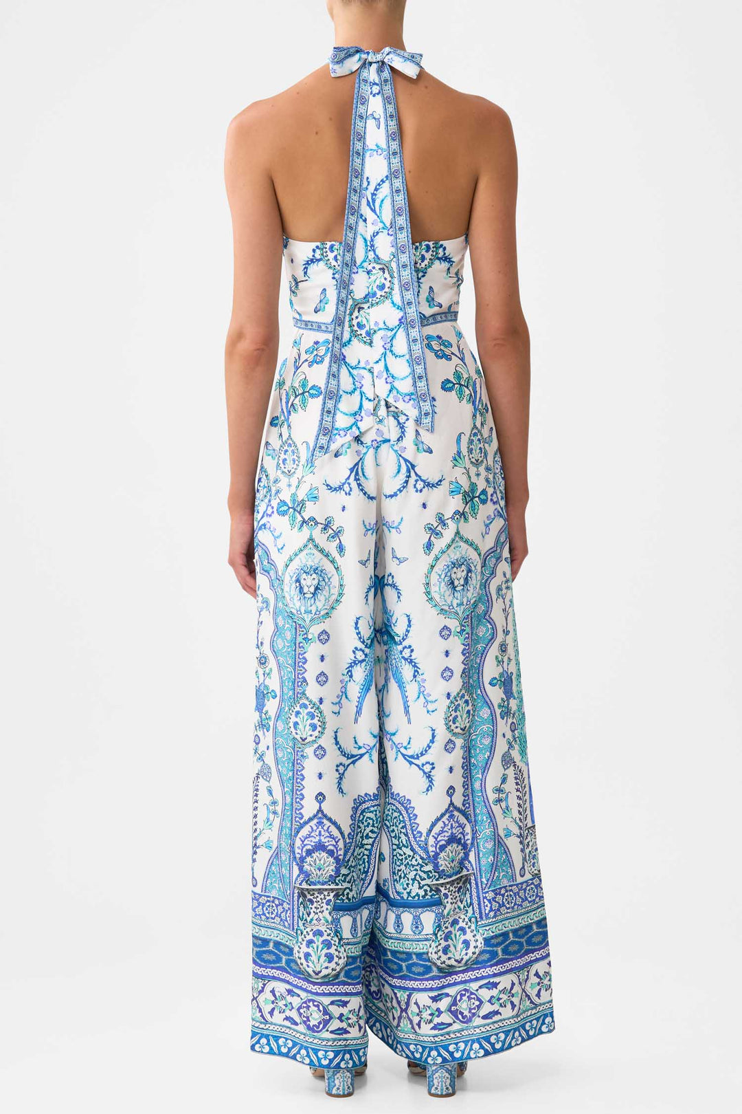 Halterneck Jumpsuit with Tie Neck in Isnik Lullaby