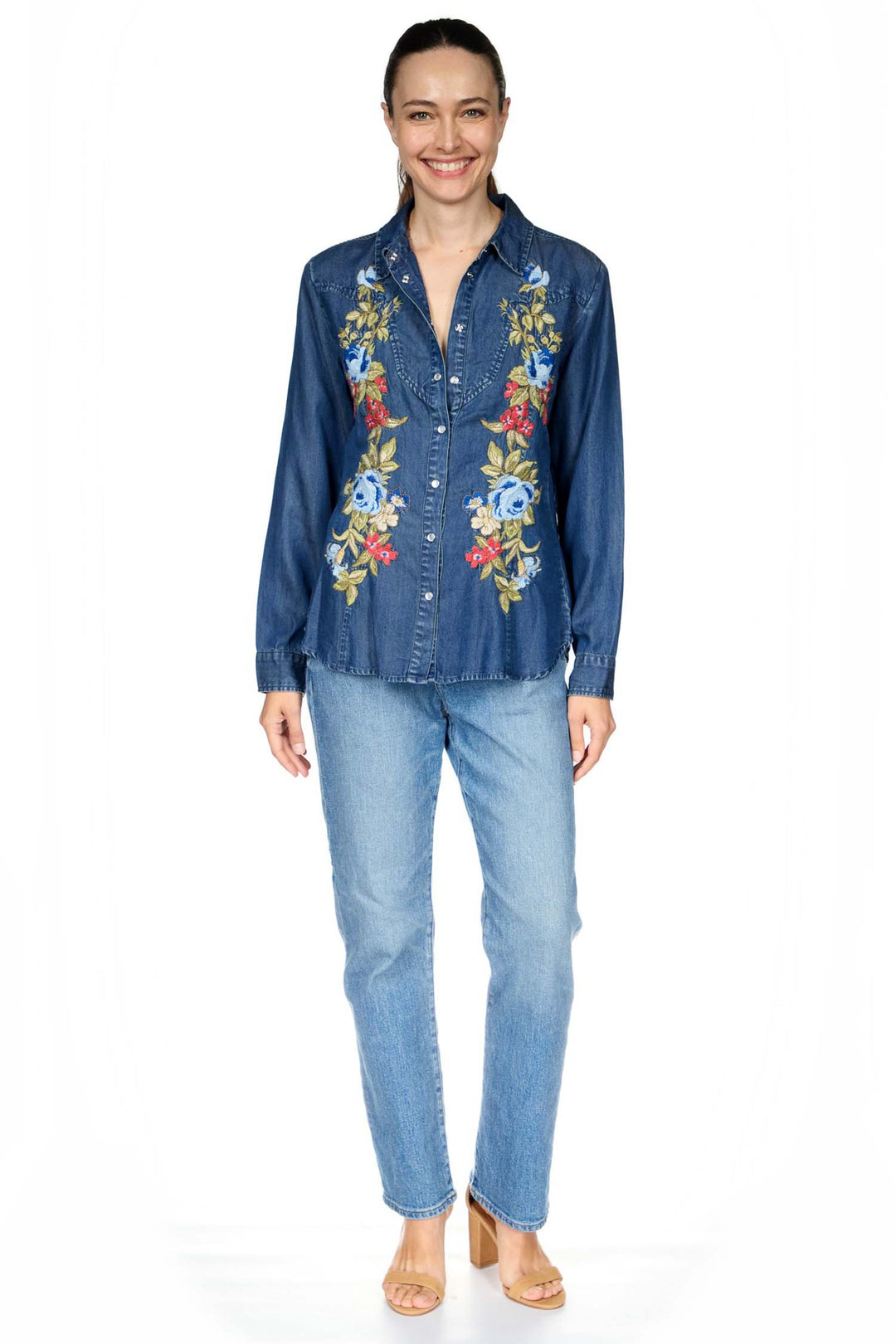 Hannah Western Seamed Shirt in Denim Blue