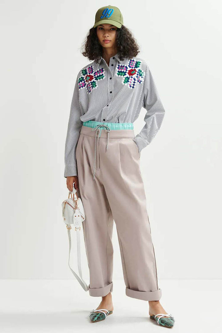 Hapricorn Sequin Embroidered Pinstripe Shirt