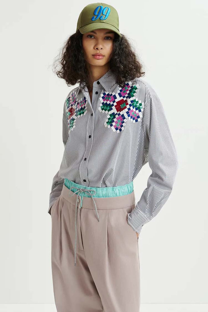 Hapricorn Sequin Embroidered Pinstripe Shirt