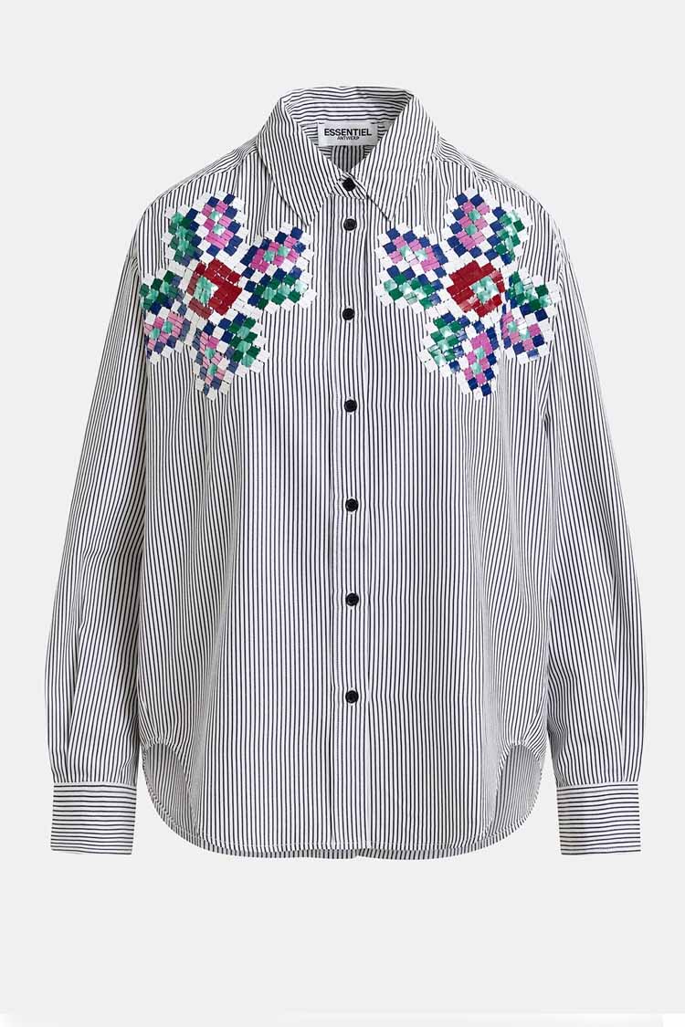 Hapricorn Sequin Embroidered Pinstripe Shirt