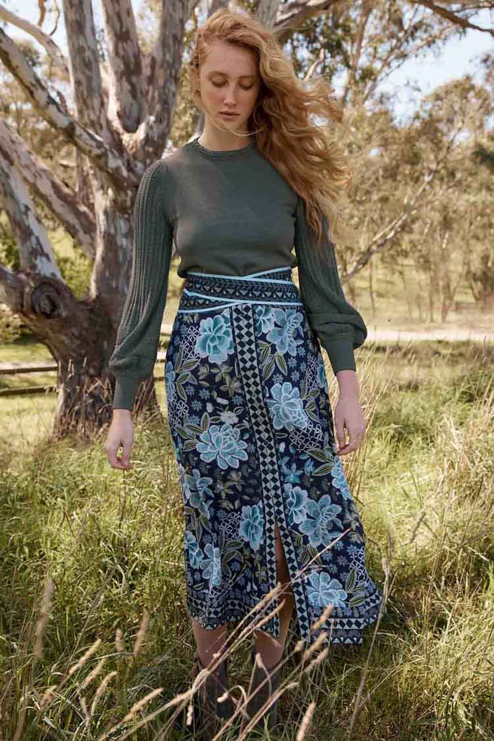 Harper Cross Waist Panel Skirt in Dahlia Fields