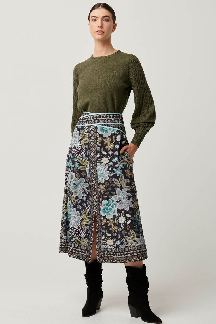 Harper Cross Waist Panel Skirt in Dahlia Fields