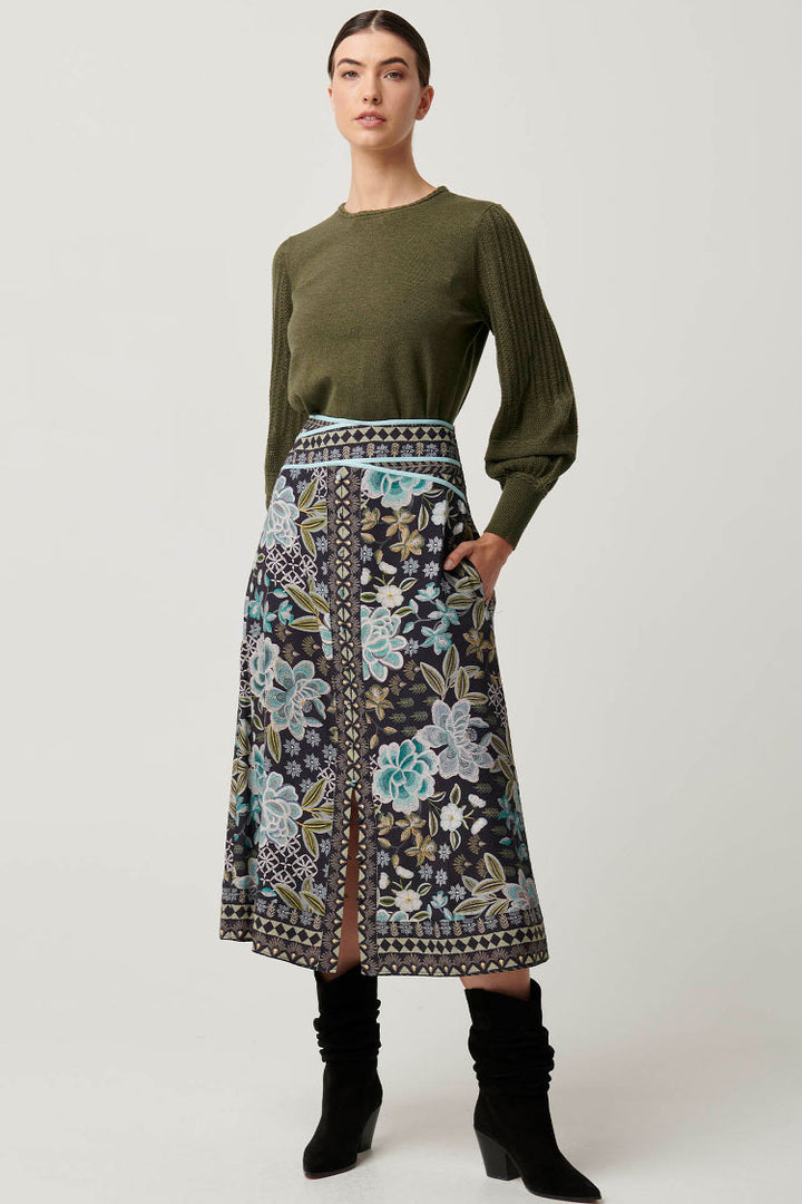 Harper Cross Waist Panel Skirt in Dahlia Fields