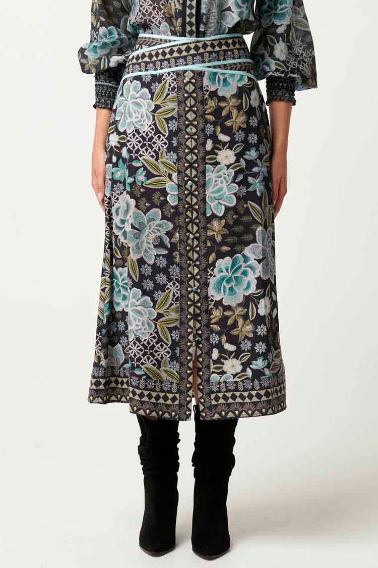 Harper Cross Waist Panel Skirt in Dahlia Fields