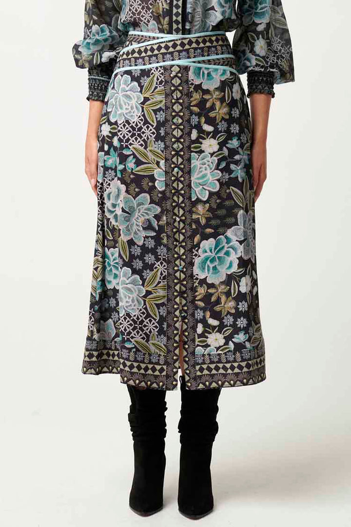Harper Cross Waist Panel Skirt in Dahlia Fields