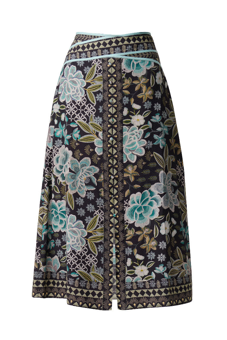 Harper Cross Waist Panel Skirt in Dahlia Fields