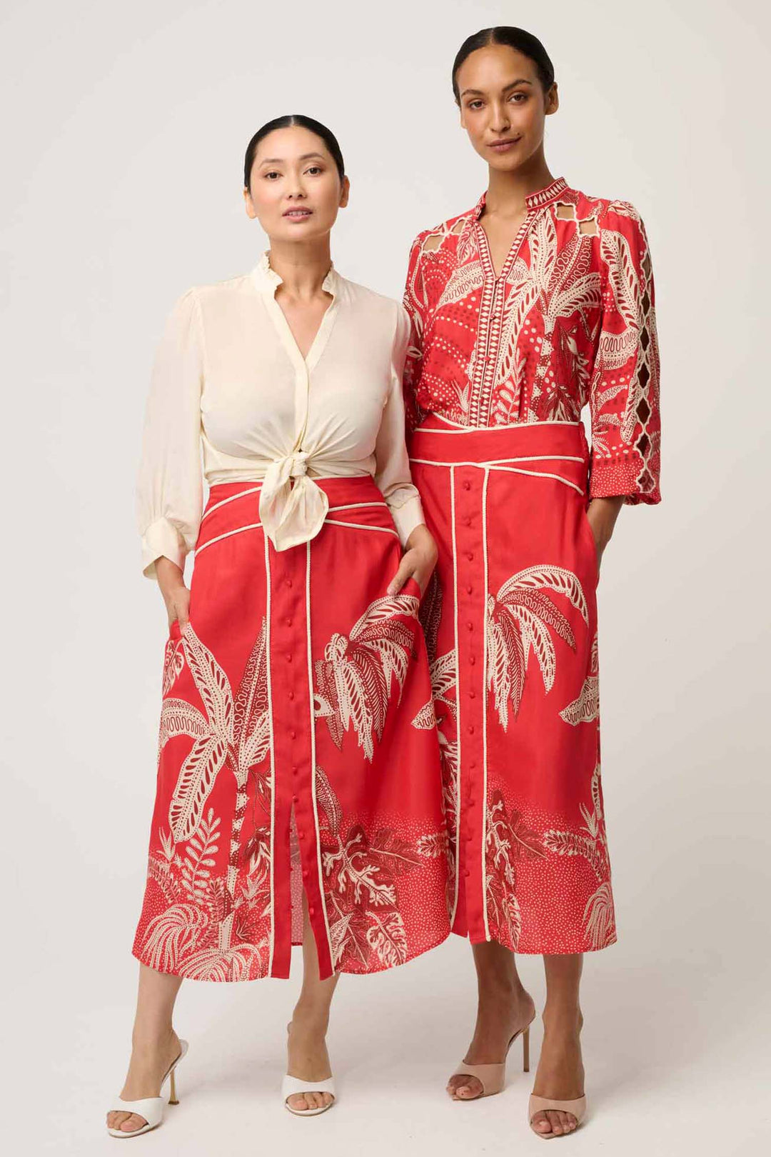 Harper Criss Cross Waist Panel Skirt in Crimson Palms