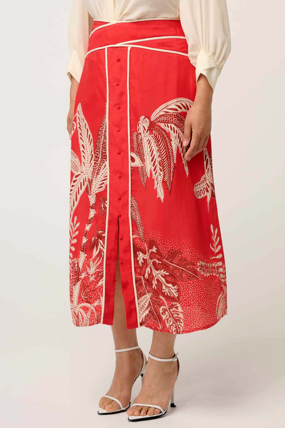 Harper Criss Cross Waist Panel Skirt in Crimson Palms