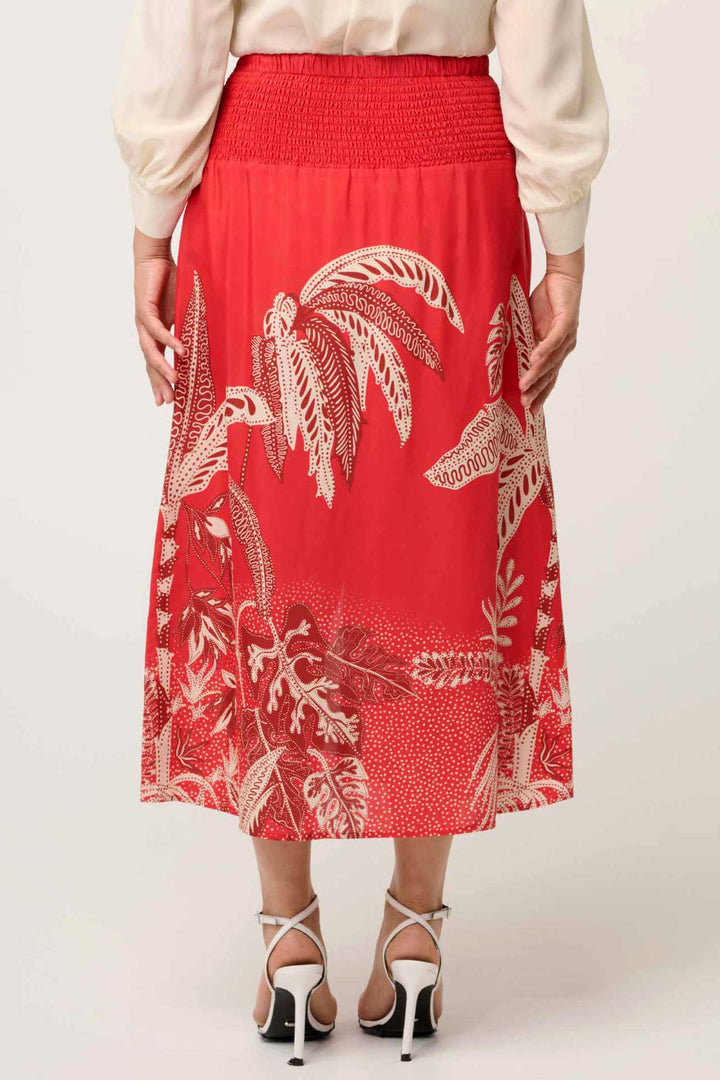 Harper Criss Cross Waist Panel Skirt in Crimson Palms