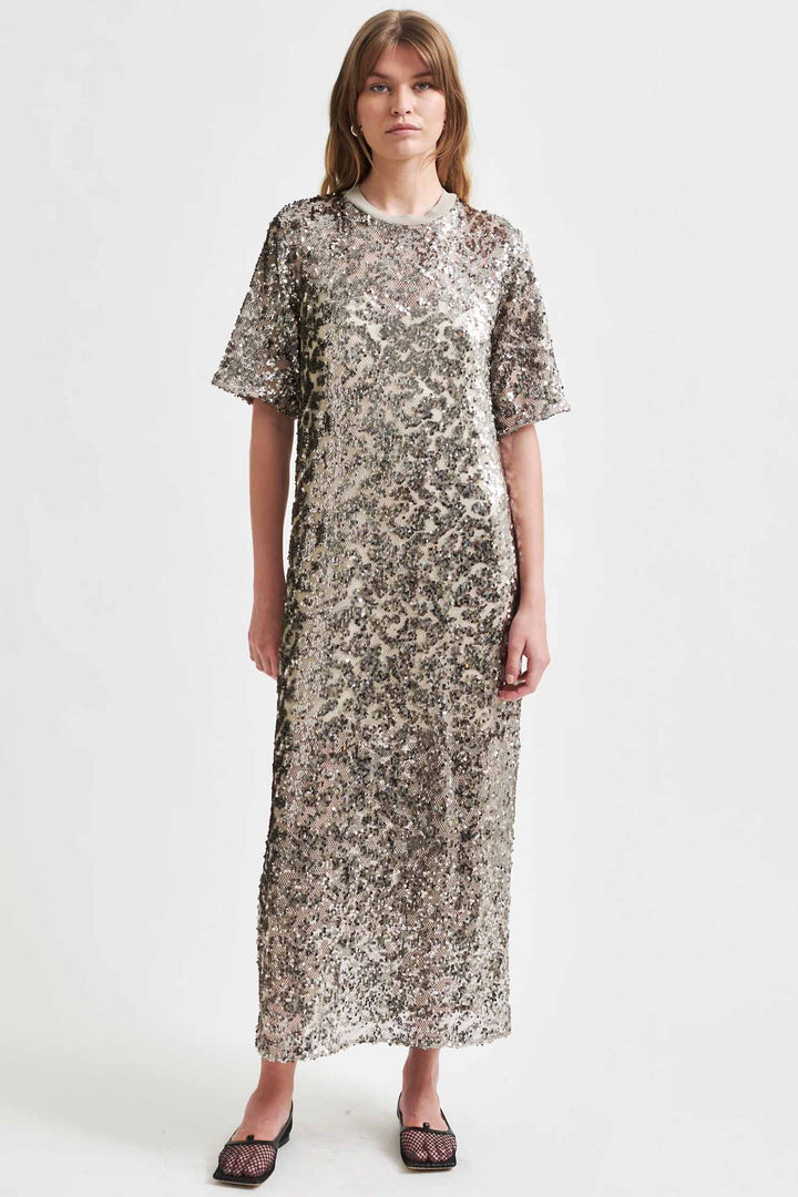 Haveny Sequin Maxi Dress in Elephant