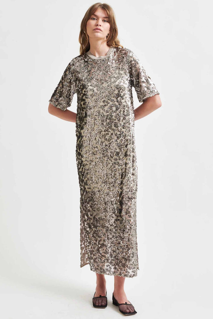 Haveny Sequin Maxi Dress in Elephant