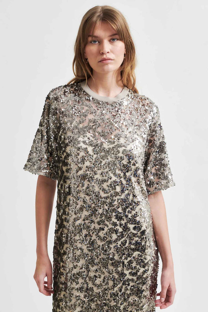 Haveny Sequin Maxi Dress in Elephant