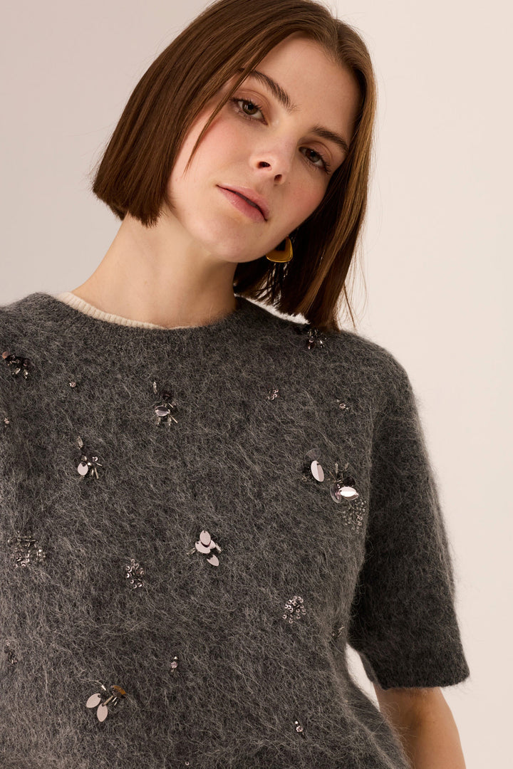 Haviland Beaded Knit Tee in Charcoal