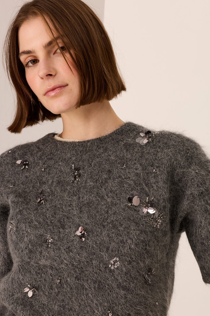 Haviland Beaded Knit Tee in Charcoal