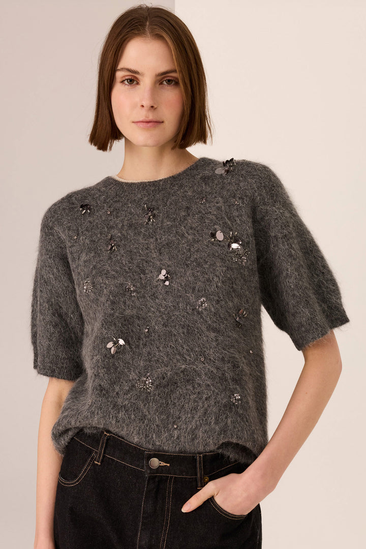 Haviland Beaded Knit Tee in Charcoal